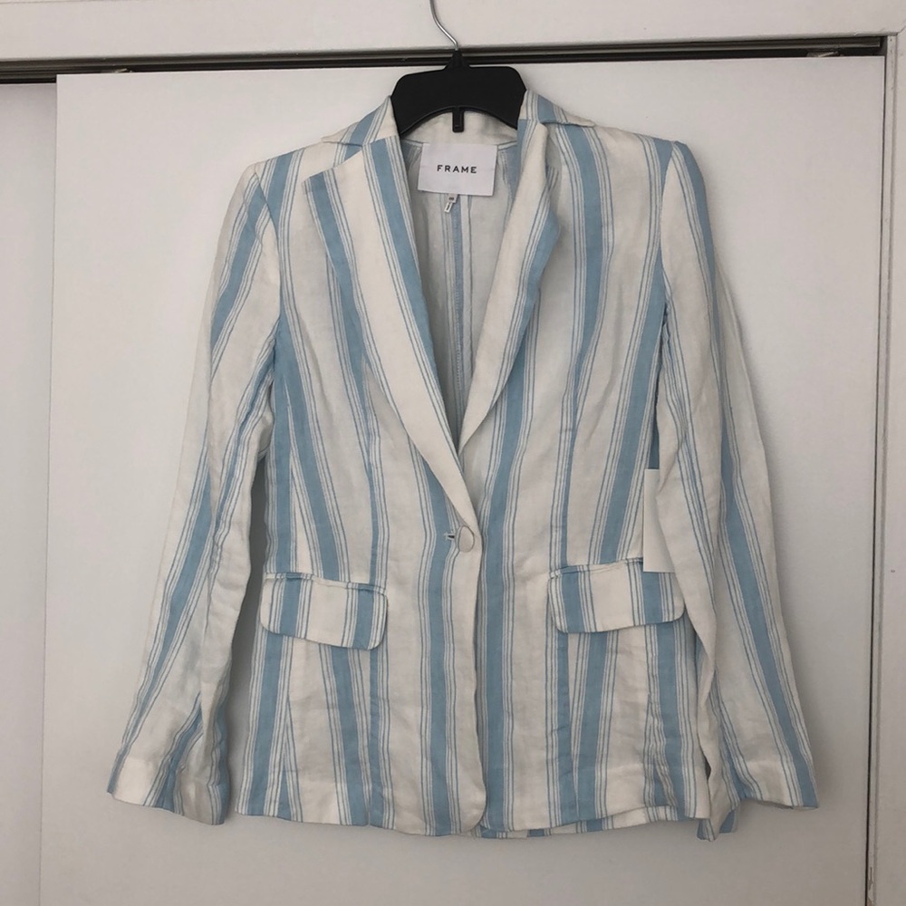NWT Frame Blue & White Striped Blazer